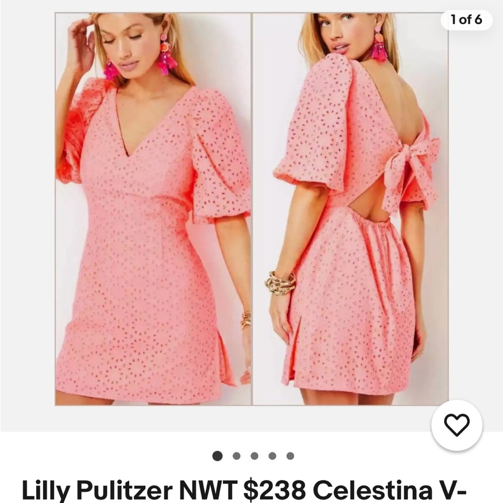 Lilly Pulitzer Coral Puff-Sleeve Eyelet Mini Dress